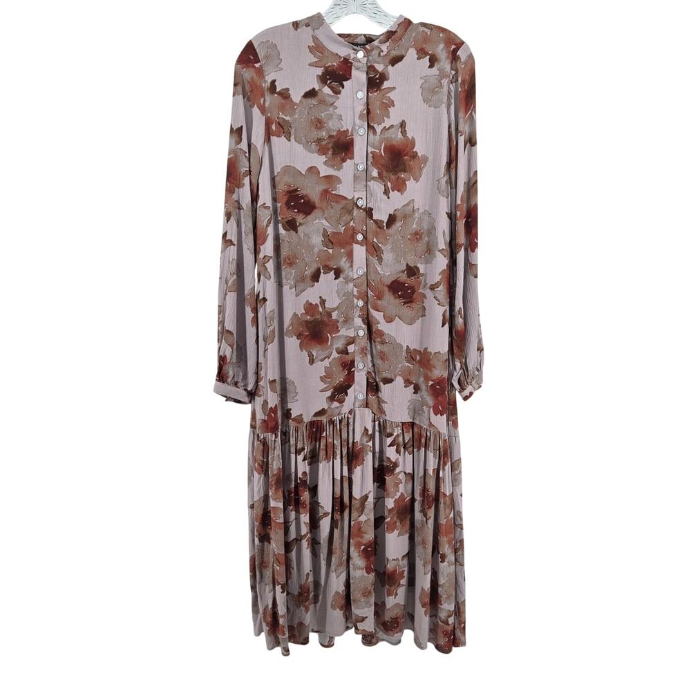 Japparel Dress Brianna Tan Floral Long Sleeve NWT Size‎ Small